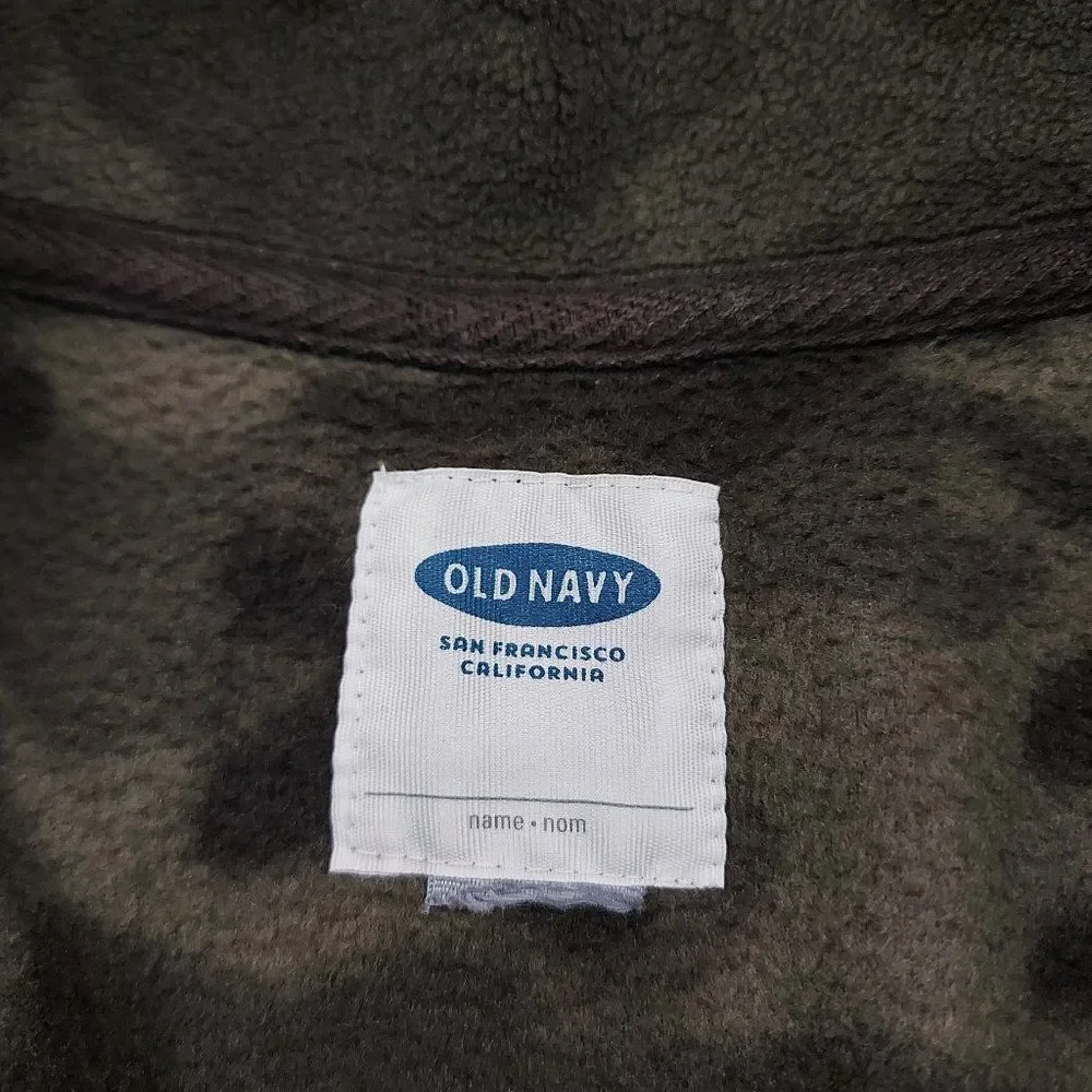 Old Navy Boys Fleece Camo Sweater 14 Green 1/4 Zip Warm Travel Outdoor